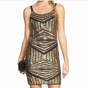 Soprano Black Gold Size L Sequin Cocktail Dress